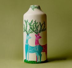 Handcrafted Ceramic Gond Twin Deer Tree Decorative Art Vase